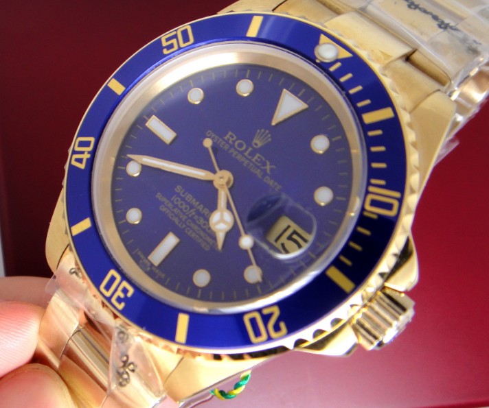 Rolex Submariner Clone Watch Blue Bezel Yellow gold 40mm